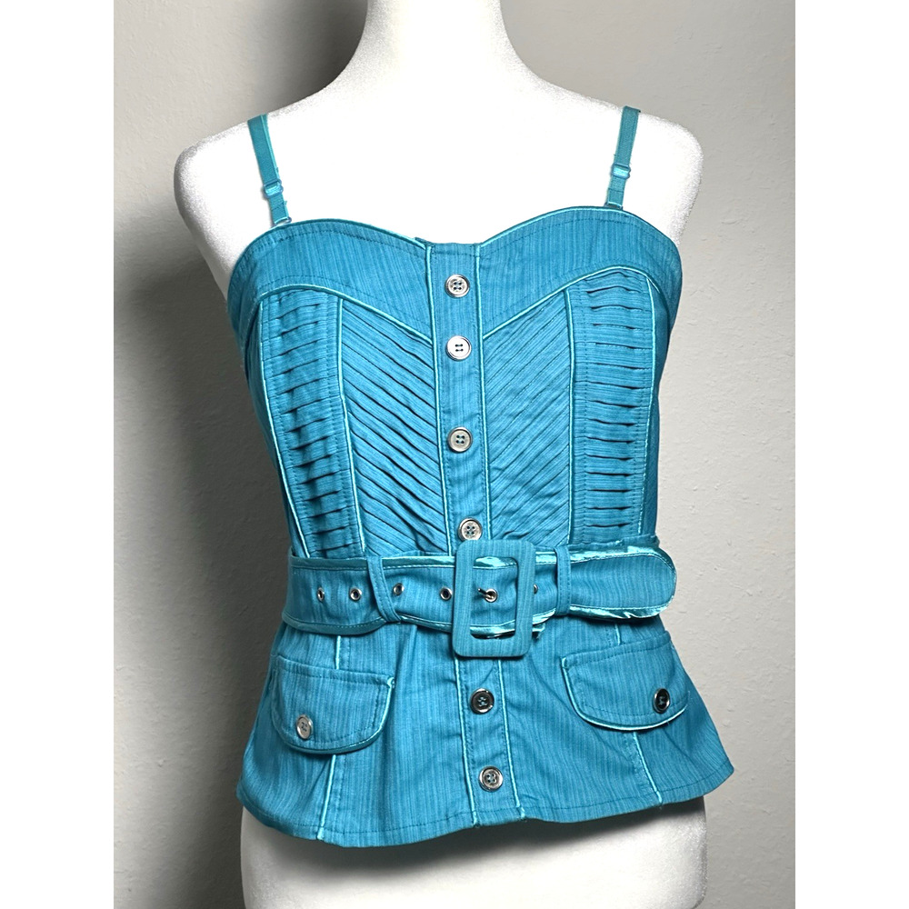 Women’s Lydia Corset Bustier Style Top with Belt‎ Aqua Turquoise Size (L)